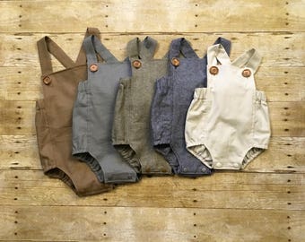 Baby Boy Boho Romper, Toddler Boy Romper, Linen Romper, Boy Bodysuit, Unisex Romper