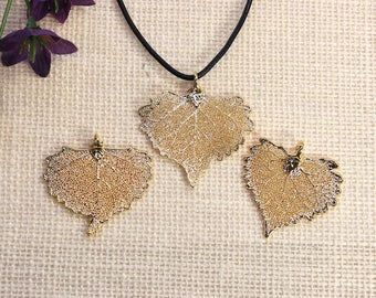 SALE Leaf Necklace, Gold Cottonwood Leaf, Real Cottonwood Leaf Necklace, Gold Leaf, Gold Leaf Pendant, SALE353