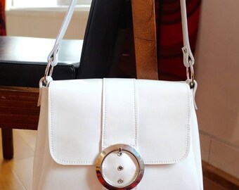 RESERVED do not buy - 60s vintage style patent white leather handbag handmade