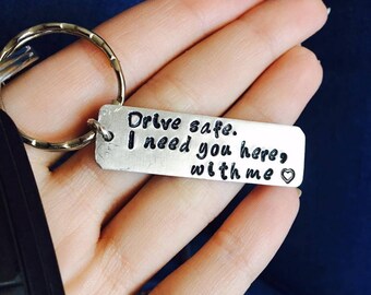 Personalized Keychain, Drive Safe, Boyfriend Gift, Aluminum, Couples Keychain, Engraved Keychain, Husband Gift, Boyfriend Gift