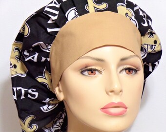 Saints Bouffant Surgical Scrub Hat - NFL Saints with a Gold Headband/ Team Sports/Scrub Caps/Womens Scrub Hats