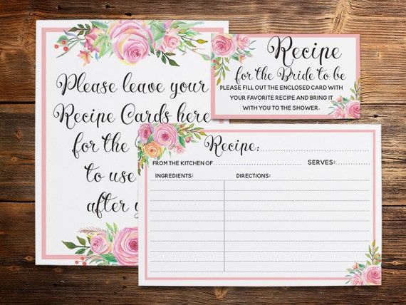 Floral Recipe Card Pink Recipe Cards Kitchen Bridal Shower Floral Recipe Card Pink Recipe Cards Kitchen Bridal Shower