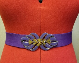 Vintage Stretch Belt, Purple Belt, 1980's Fashion