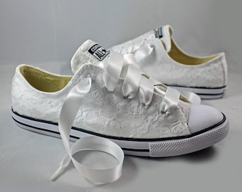 Bridal Converses --Lace Converse -- Wedding Tennis shoes - Wedding Converse
