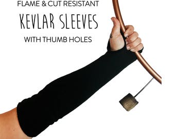 Black Kevlar Sleeves with Thumb Holes (Flame & Cut Resistant\18" Length\1 Size Fits Most\Set of 2)
