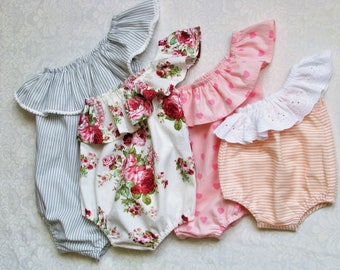 Romper for girls pattern, Baby romper sewing pattern, One shoulder romper for baby, Ruffled romper pattern, Playsuit for girls pattern