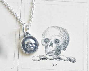 sterling silver skull necklace - tiny skull wax seal necklace - memento mori - antique wax seal jewelry - minimalist necklace