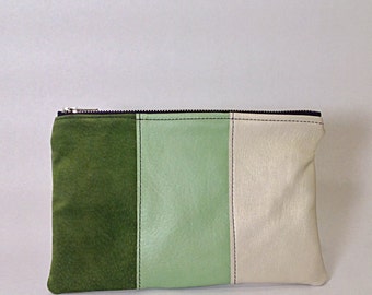 Color-block green leather pouch