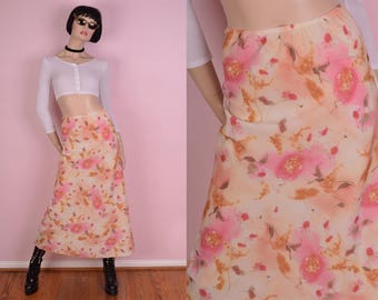 90s Floral Print Maxi Skirt/ Medium/ 1990s