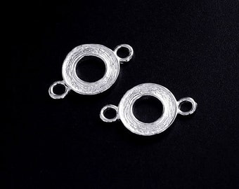 2 of 925 Sterling Silver Textured Circle Links , Connectors 9.5 mm. :tm0004