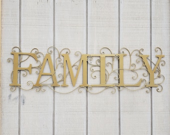 Family Decor, Family Wall Art, Wrought Iron, Metal Family sign, Metal Decor, Shabby Chic Decor, Aged Brass, Picture Wall, Family