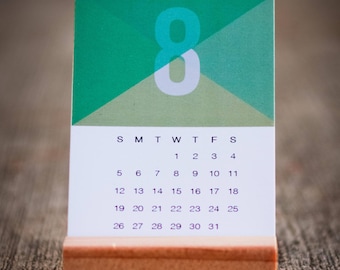 2018 mini desk calendar with wood stand, stocking stuffer, mini, calendar, 2018, art, illustration, design, minimalistic, modern, home, desk