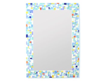 Modern Mosaic Bathroom Mirror in Stained Glass Tiles – 4 Rectangle Mirror Sizes Available