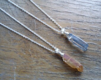Crystal Point Necklace - Orange Topaz Necklace - Blue Topaz Necklace - Amulets - Healing Jewelry - Handmade Gifts