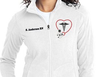 Monogram Stethoscope Nurse Jacket - Nurse Fleece Full Zip Jacket - RN Monogram Apparel - Blue Jacket - Plus Size Jacket - Ladies Monogram