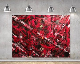 Abstract Painting Modern Art, Red Black White, Original Abstract Painting on Canvas.
