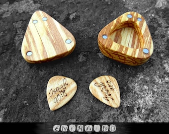 Guitar picks & case/Gifts for Dad for Christmas/guitar pick box/Birthday gifts for Dad/wooden guitar pick/wood box/personalized guitar pick