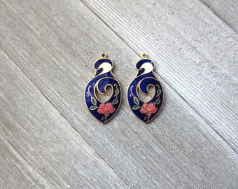 Vintage Floral Charms, 1970's Jewelry, Blue Vintage Pendants, Vintage 1970's Bohemian Charms, Retro Earrings