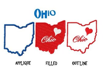 Bogo Free, USA State Ohio Map Embroidery Design Pack, Outline Stitch, Filled Stitch and Applique, Instant Download, Ohio State Map