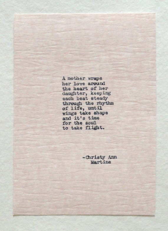 Gift for Mom A Mother's Love Poem Quote Typed onto Pink Cardstock Paper - Gifts for Mother