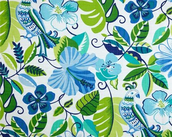Two 96" x 50" Custom Curtain Panels - Indoor/Outdoor - Floral - Green Blue