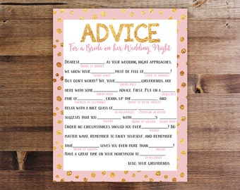 Wedding Night Mad Lib | Bachelorette Party Printable Game | Advice for the Bride on her Wedding Night | Download and Print | Printable Game