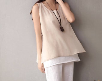 Women cotton and linen vest – wild loose cotton and linen vest