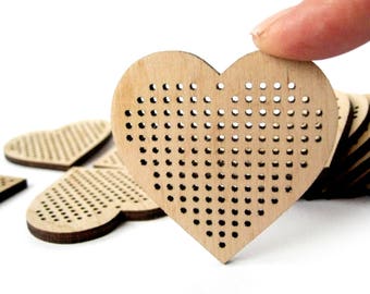 Set of 3, Cross Stitch Pendant, Heart, 55x55 mm, Cross Stitch Blank, Plywood Blank, Pendant, Earring, Brooch, Necklace, Laser Cut