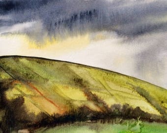 Yorkshire, English countryside, Yorkshire moor, stormy landscape, English landscape, landscape watercolor, Yorkshire painting, storm clouds