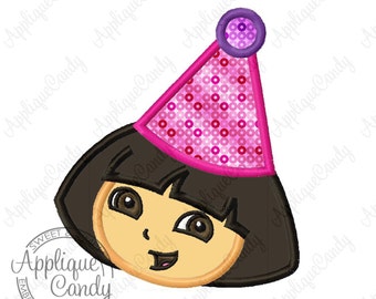 Dora Birthday Applique Machine Embroidery Applique Design 4x4 5x7 6x10 Party Hat INSTANT DOWNLOAD