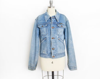Vintage 1970s Denim Jacket - Blue Jean Jacket Wrangler Distresses 70s - Medium