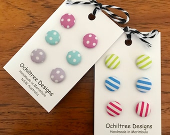 Fabric Button Earrings, summer colours, spots or stripes!