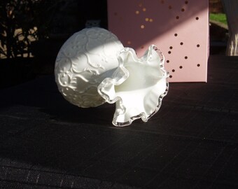 Vintage White Frilled Glass Vase