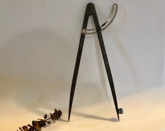 Vintage Large 12" Compass. Metal drafting caliper compass. Decorative Wall Hangings.Drafting tool, divider. Industrial decor. Rusty. For Dad