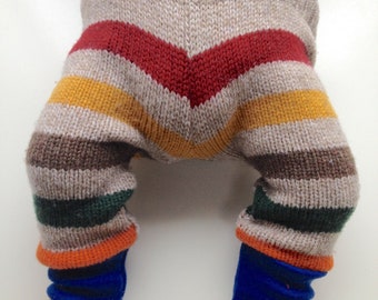 0-6 months - Small Diaper Cover Wool Longies - Soft and Scrappy Striped Recycled Lambswool Longies