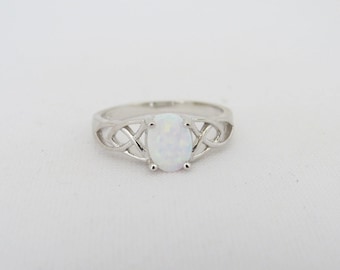 Vintage Celtic Sterling Silver White Opal Ring Size 7
