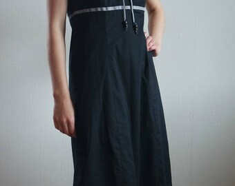 Vintage Black Summer Dress, Black Cotton Dress, Sleeveless Dress, Size M