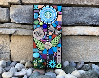 Reduce. Reuse. Recycle. (Original Handmade Recycled Starbucks Cap Flower Mosaic by Shawn DuBois)