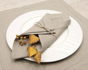 100% Natural Linen Napkins Hemstitched Set 6pcs 42 x 42 cm