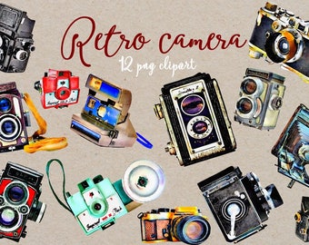 Watercolor retro Camera Clipart,Handpainted clipart,Wedding DIY,Design element,Printable,Digital Print,vintage Photo,Antique,Transparent,PNG