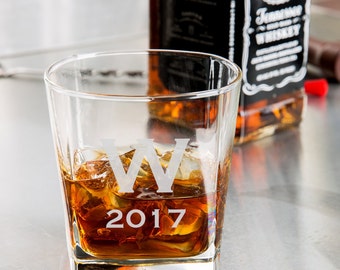 Monogram/Date Whiskey Glass/Engraved Rocks Glass 9.25 oz. custom whiskey glass, engraved whiskey glass, personalized whiskey glass