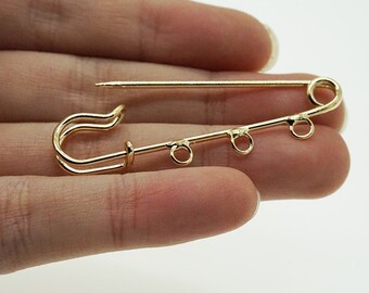 Pins - 6 pieces Antique Gold Safety Pin Brooch Charm Pendants 5.9 cm (500-30)