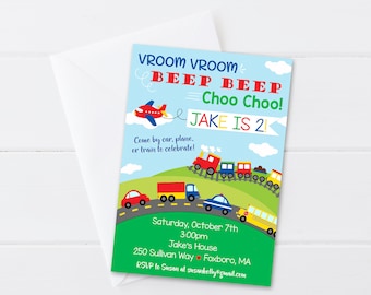 Transportation Birthday Invitation - Cars Trucks Planes Birthday - Boy Birthday Invite - Digital/Printable OR Printed & Shipped!