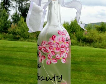 Flower Blossoms Lighted Wine Bottle