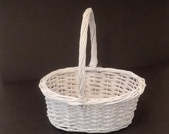 White Wicker Basket Wedding Basket Easter Basket w/ Purple Fabric Liner New Centerpiece Basket