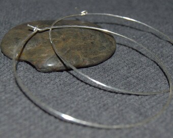 thin silver hoop earrings, large hoop earrings, hammered hoops, sterling silver hoop earrings, wire hoop earrings, 3" hoops, 2"hoops