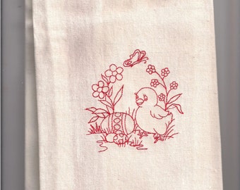 New Tea Kitchen towel embroidered Easter baby CHIck