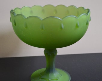 Vintage Indiana Glass Teardrop Satin Green Compote