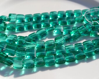 Teal Green Fire Polish Square Czech Glass Beads 12