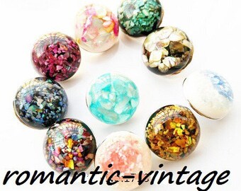 1 cabochon 18mm coloured snap button silver /nacre shell fragments
